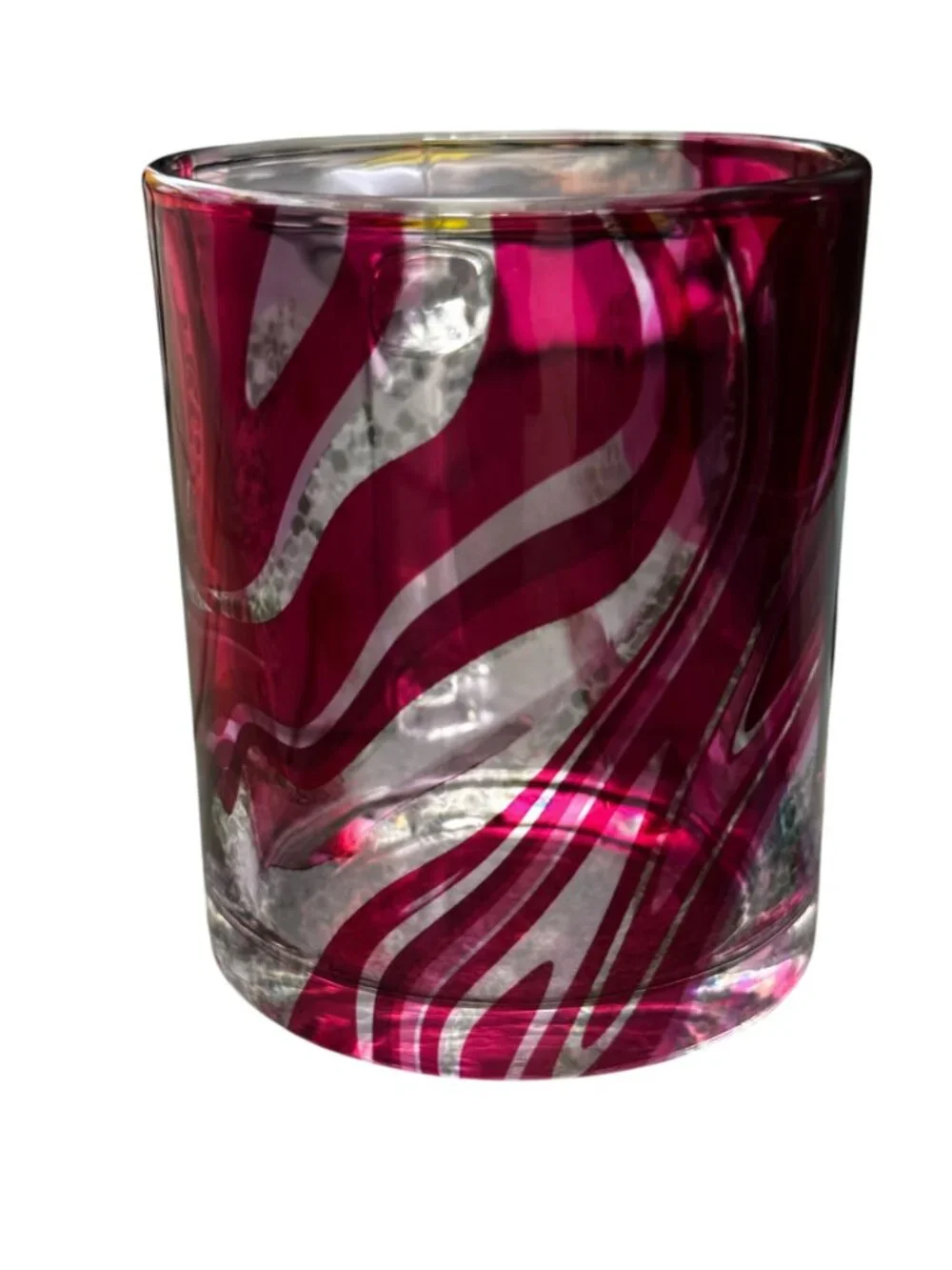 Glass Mug with Pink Swirl Pattern, 11.oz